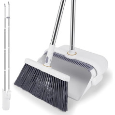 vvhippo Broom and Dustpan Set, Upright Sweeper and Dustpan Combo, Removable Broom and Shovel for Household Cleaning (A) (White)