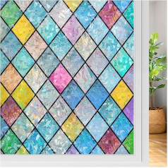 rabbitgoo Window Film Opaque Self-Adhesive Privacy Film Window Diamond Colourful 3D Rainbow Film Window 90 x 200 cm Static Adhesive without Adhesive Anti UV Sun Protection for Office Living Room
