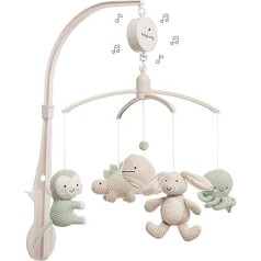 Baby's Only - Music Mobile Baby Animals - With Knitted Animals - Baby Music Box with Music - Easy to Install - Mobile Baby with Music - Soft Colours - Boys and Girls - Laurel/Warm Linen