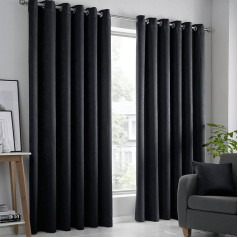 Fusion - Strata Black Eyelet Curtains Pair 46