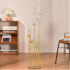 VINCIGANT Floor Candle Holder for Wedding, Metal 7-Arm Candle Holder for Table Centrepiece Gold Candle Stick Holder Decor with Clear Acrylic Shade for Easter Day Party, Banquet, Birthday (123 cm)