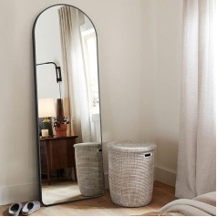 KIAYACI Arched Full Body Wall Mirror with Stand Bedroom Mirror Full Body Wall Mirror (Black, 59 x 20 Inch)