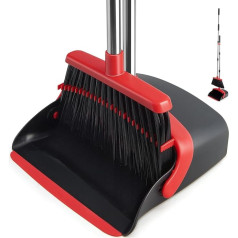 XXFLOWER Long Handled Dustpan and Broom Set with Comb Teeth Broom Dustpan Set for Indoor Kitchen Lobby Office Sweeping Pet Hair Household Cleaning Supplies