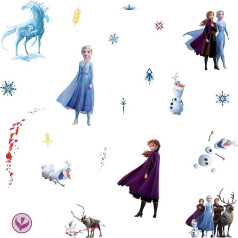 RoomMates - RMK4075SCS Disney Frozen 2 Characters Peel and Stick | 21 Wall Stickers | Elsa, Anna, Olaf, Kristoff & Sven, Blue White, Purple, 