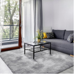 SOANNY High Pile Living Room Rug, Washable Non-Slip Bedroom Fluffy Modern Long Pile Rugs, Bed Rug Mat, Shaggy Rugs for Bedroom, Children's Room, 150 x 240 cm, Light Grey