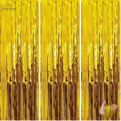 Glitter Foil Fringe Curtain, Glitter Tinsel Shimmer Streamers Foil Metallic Curtains for Birthday Party Wedding Photo Background Christmas Halloween Disco Party Decorations (Gold)
