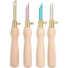 4 Piece Punch Needle Set, Hole Needle Set, Wooden Handle Embroidery Pens, Fabric Marking Pen for Craft Stitching Applique Embellishment