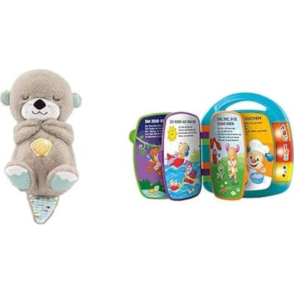 Mattel Fisher-Price FXC66 Snooze Otter Plush Music Box, Multi-Coloured & CDH40 - Learning Fun Songbook, German Language, from 6 Months