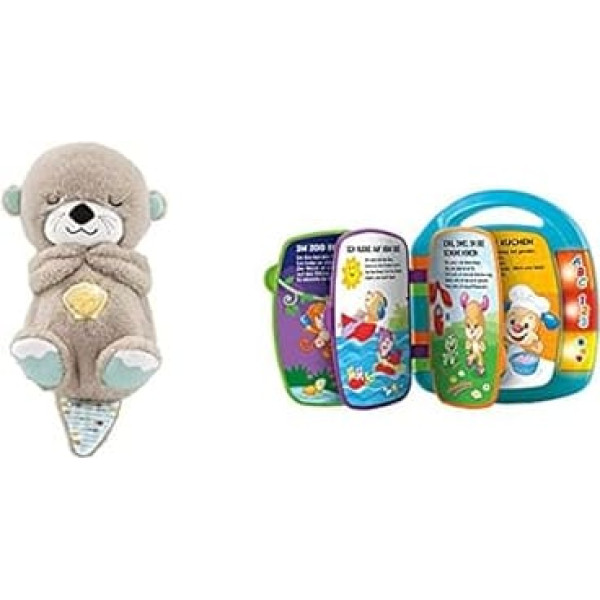 Mattel Fisher-Price FXC66 Snooze Otter Plush Music Box, Multi-Coloured & CDH40 - Learning Fun Songbook, German Language, from 6 Months
