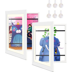 ODOOKON Pack of 2 Art Photo Frames for Kids, Fillable Open Picture Frames for Kids Drawings, Open Picture Frames for A4 Kids Art Projects, School, Home or Office (White)