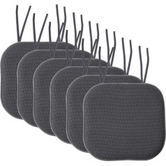 Sweet Home Collection Chair Cushions, Memory Foam Pads with Ties, Honeycomb Pattern, Non-Slip, Rubber Backing, Rounded Square 16x16 Inch Seat Cover 6 Pack Charcoal Grey