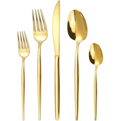 targzier 30-Piece Stainless Steel Cutlery Set Gold, Golden Cutlery Set for 6 People, Elegant Cutlery Set with Knife, Fork, Spoon, Cutlery for Party/Hotel/Wedding, High-Quality Rustproof and Shiny