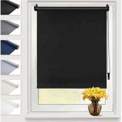 Eurohome Blackout Roller Blind, Thermal Roller Blind, 70 x 130 cm (Fabric Width 66 cm), Black, Klemmfix, No Drilling Required, with Same Colour Coating, Side Pull Blind, Oeko-Tex Standard 100,