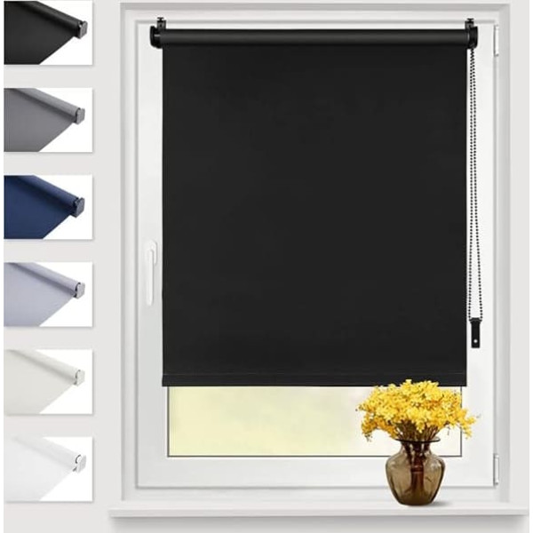 Eurohome Blackout Roller Blind, Thermal Roller Blind, 70 x 130 cm (Fabric Width 66 cm), Black, Klemmfix, No Drilling Required, with Same Colour Coating, Side Pull Blind, Oeko-Tex Standard 100,