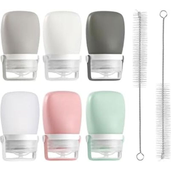 RONRONS 6 Pieces Salad Dressing Bottles, Mini Spice Bottles, Leakproof Ketchup Sauce Dispenser Takeaway, Food Grade Silicone, Portable Cleaning Brush (38ml)