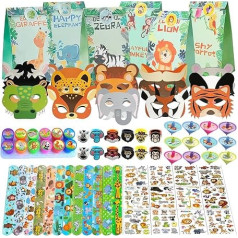 NlsqEU Jungle Party Bag Set, Animal Party Bags, Jungle Party Bags, Animal Gift Bags, Spinning Top, Ring, Masks, Tattoo Stickers, Snap Bracelet, Toy Stamp