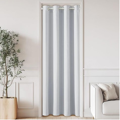 PONY DANCE Door Curtain Cold Protection Curtain Door No Drilling Eyelet Curtain Door Curtain with Telescopic Rod (Curtain Grey/White + Rod White) Curtain H 200 x W 150 cm, Rod 45-130 cm