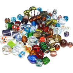 500g Lampwork Glass Beads Silver Foil Bead Set Loose Beads for Bracelets and Necklaces