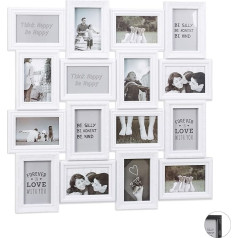 Relaxdays Collage Picture Frame for 16 Photos 9 x 13 cm Portrait or Landscape Format Plastic Frame H 70 x W 70 cm White