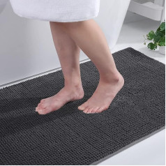 Homaxy Chenille Bathroom Rug, Non-Slip Bath Mat, Washable Bath Mat, Soft Chenille Bath Mat, Absorbent Shower Mat for Bathroom - 60 x 120 cm, Dark Grey