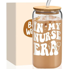 FillTouch In My Nurse Era Glass Tumbler with Lid and Straw, Gift for Nurses, Graduation Gifts, Cool Gifts for Nurses, Practitioners, 16 oz