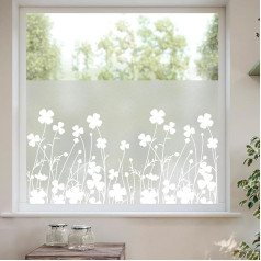 dktie Window Film Opaque Privacy Film Window Frosted Glass Film Floral Pattern Static Adhesive Anti-UV No Glue Reusable Suitable for Living Room Bedroom 90 x 200 cm