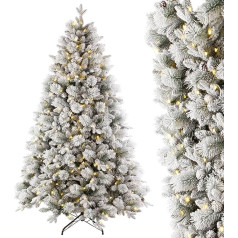 Sinaopus Artificial Christmas Tree with Lighting Christmas Tree with Snow 180 cm 1000 PE + PVC Branches and 350 Warm LED Lights 8 Light Modes