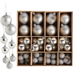 THE TWIDDLERS Pack of 50 Silver Christmas Tree Baubles - Various Sizes and Surfaces - 6 cm, 4 cm, 3 cm - Mat, Shiny and Glitter Ornaments for Christmas Tree Decoration