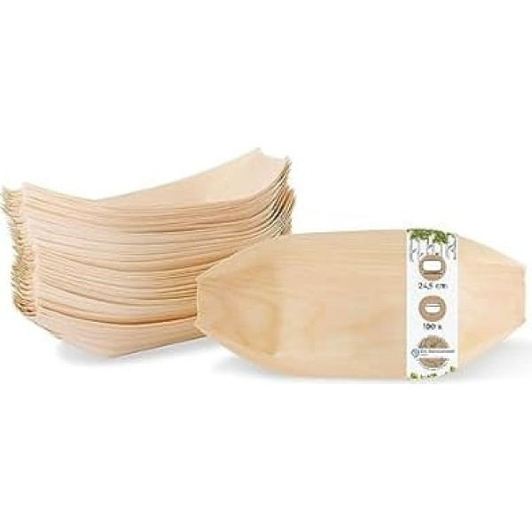BIOZOYG Pack of 100 Buffet Accessories Snack Bowls Wood 24.5 cm - Alternative for Bamboo Plates Disposable Natural - Disposable Tableware Modern - Catering Accessories Wooden Bowls