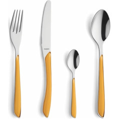 Kuppels Prisma Cutlery Set for 6 People Made of Polished Stainless Steel | Cutlery Set 24 Pieces | High-Quality Plastic Handles in Curry | Rustproof | Cutlery for 6 People | Dishwasher Safe