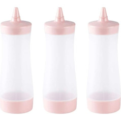 UPKOCH 3 x Plastic Spice Bottles Dressing Spray Bottles Ketchup Bottles with Lid Dispenser for Mustard Sauce Olive Oil (Pink)