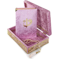 Special Elegant Velvet Covered Decorative Box, Velvet Covered Quran Book in Arabic and Prayer Beads, Muslim House & Table Decor, Perfect Islamic Ramadan Eid Gifts, Pink