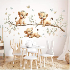 Little Deco DL5056-05 Wall Sticker Lion on Branch Children's Room Wall Sticker Jungle Safari Wall Sticker Animals Bedroom Wall Decoration