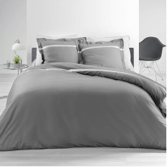 douceur d'Intérieur 3-Piece Bedding Set 240 x 220 cm Percale Plain Satinea Grey/White