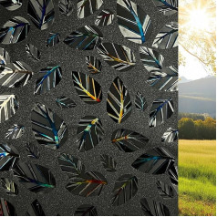 Qualsen Window Film Opaque 3D Rainbow Leaf Pattern Blackout Film for Windows, Black Decorative Film Static Anti UV Dark Frosted Glass Film for Bedroom Living Room 60 x 200 cm