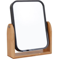 Hosoncovy Double-Sided Mirror Magnifying Mirror 360 Degree Rotating Table Makeup Mirror with Stand High Clear Wooden Desktop Mirror Rectangular Mirror (Black)