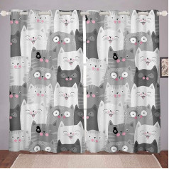 Kids Cartoon Cat Window Curtains Bedroom Living Room Cute Animal Pattern Curtains for Boys Girls Pet Cat Lover Window Treatments 18x21.3 Inch (WxL)
