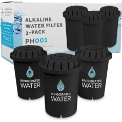 PH001 Black - Alkaline Water Filter - Replacement Water Filter By Invigorated Water - Water Filter Cartridge - For Invigorated Living Pitcher, 96 Gallon Capacity (3 Pack)