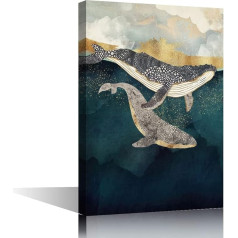TISHIRON Wall Decor Abstract Whale Oil Painting Canvas Wall Art Animal Picture Modern Home Decor Living Room Bedroom Bathroom Framed and Stretchable Ready to Hang 30x45cm