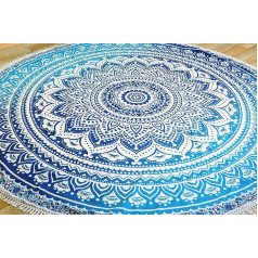 Guru-Shop Round Indian Mandala Scarf, Bedspread, Picnic Blanket, Beach Cloth, Tablecloth - Blue, Cotton, Bedspreads with Mandala