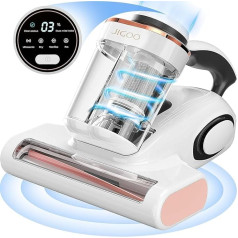 JIGOO J300 Mite Vacuum Cleaner with Dust Mite Sensor and Intelligent LED Display, 500 W Mite Vacuum Cleaner with UV Light, Ultrasonic for Allergy Sufferers, Removes 99.9% Allergens from Mattresses,