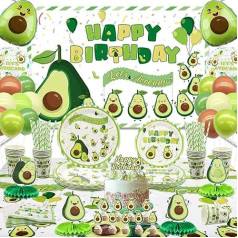 Fruit Avocado Party Supplies Avocado Tableware Party Set for Girls Kids Avocado Birthday Party Includes Plates, Cups, Napkins, Tablecloth, Background, Balloons for 20 People