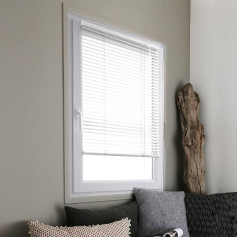 madecostore Easy Aluminium Venetian Blind White - L 107 x H 150 cm - Clamping Mechanism - Slats 25 mm - No Drilling Required