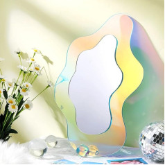Qunclay Wavy Acrylic Mirror Rainbow Irregular Mirror Dopamine Home Decor 36.7 x 24.8 cm Wavy Frameless Amorphous Tinted Mirror for Christmas Living Room Bedroom