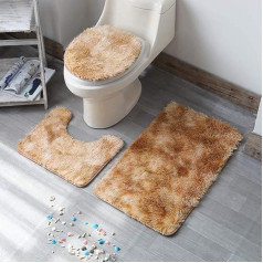ETOPARS Bath Mat Set 3-Piece Non-Slip Bath Mat U-shaped Contour Rug and Toilet Lid Washable Soft Absorbent Floor Mat (Coffee)