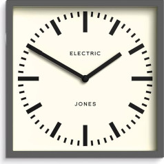 JONES CLOCKS® Box Station Clock Square Station Clock 25 cm Dark Grey Cool Designer Look for Kitchen, Living Room or Office