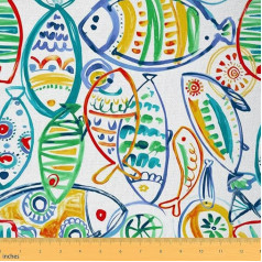 92 x 150 cm Bohemian Fish Colorful Outdoor Fabric Sea Organisms Fish Graffiti Fabric Decoration and Craft Projects Home Sewing Blue Yellow