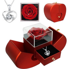 Weiope Real Eternal Rose with Necklace Jewellery Gift Box, Preserved Rose Flower Box, Women Mother's Day Gift for Mum Valentine's Day Wedding Anniversary Christmas Gift for Mother Wife Girlfriend