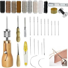 Mocrop 34 Piece Leather Sewing Set Leather Sewing Kit with Sewing Needles Sewing Thread for Repairs DIY Leather Craft Leather Sewing Tool with 16 Pieces Needle for Repairs, Hand Sewing, DIY Leather