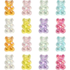 UR URLIFEHALL 160 Pieces Transparent Resin Cartoon Rubber Bear Beads with Vertical Hole AB Coloured Beads for Hair Band and Jewelry Making